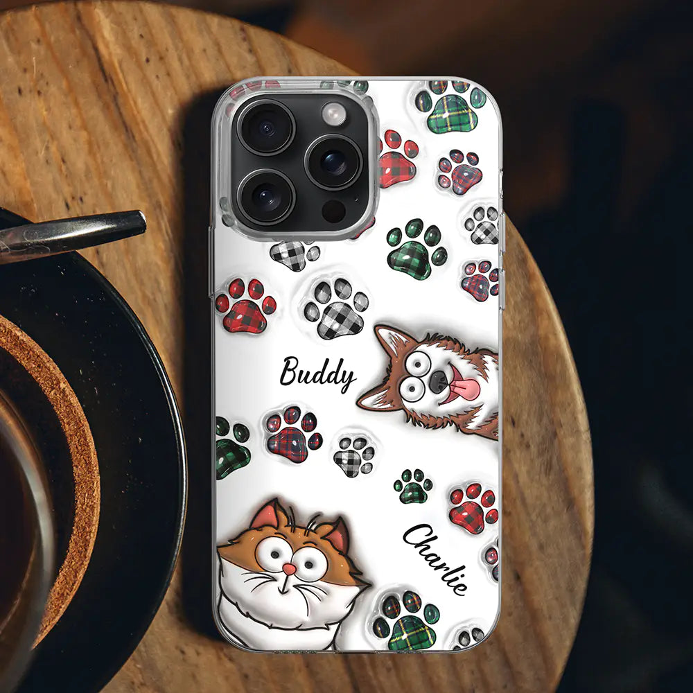 Pet Lovers, Dog Lovers, Cat Lovers - Dog Cat Paw Prints - 3D Inflated Effect Printed, Personalized Clear Phone Case