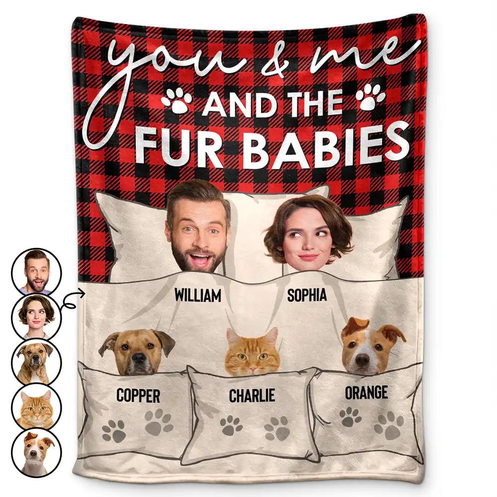 Gift For Couples, Gift For Husband, Gift For Wife, Pet Couple, Pet Lovers - Custom Photo You & Me And The Dogs Cats Fur Babies - Personalized Fleece Blanket, Sherpa Blanket