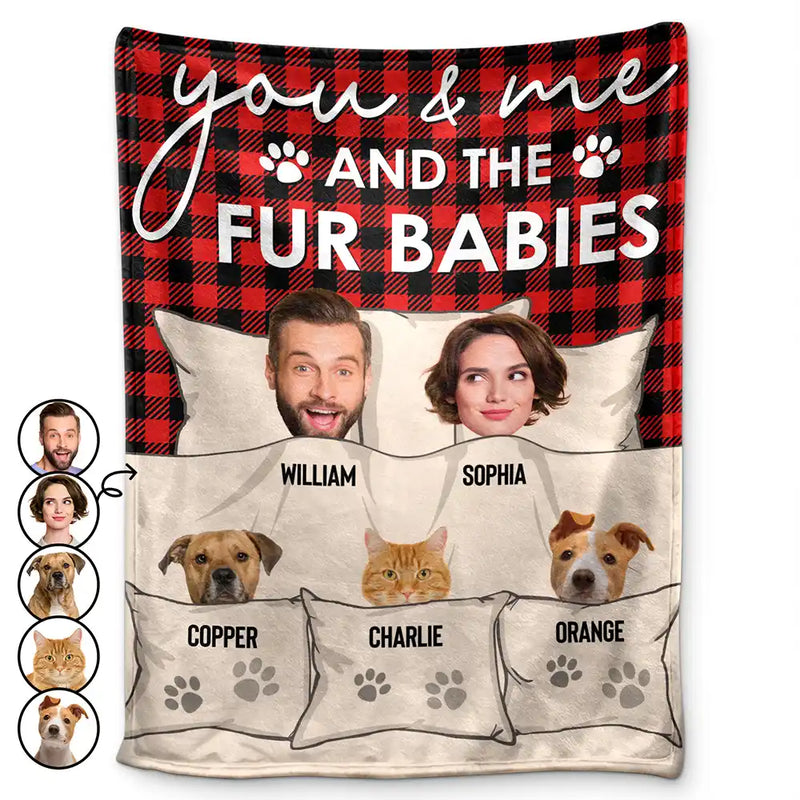 Gift For Couples, Gift For Husband, Gift For Wife, Pet Couple, Pet Lovers - Custom Photo You & Me And The Dogs Cats Fur Babies - Personalized Fleece Blanket, Sherpa Blanket