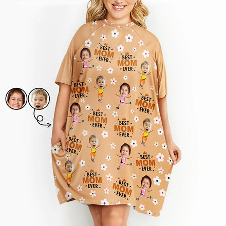 T-shirt de nuit personnalisé pour femme avec photo « Meilleure maman grand-mère de tous les temps » et motif floral 