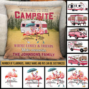Camping Flamingo Bestie Bienvenue sur notre camping Oreiller personnalisé, cadeau de camping personnalisé
