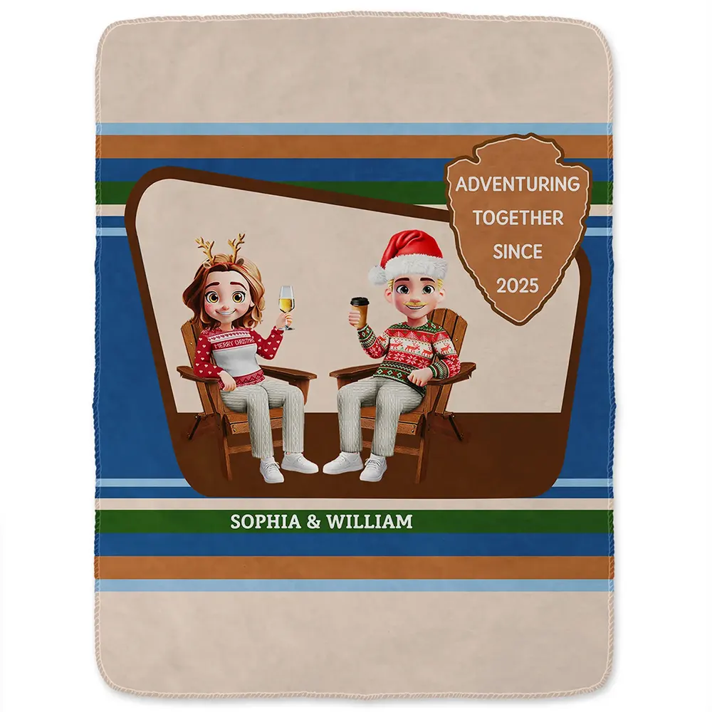 Gift For Couples,Travel,Happy - 3D Effect Travel Couple Adventure Together Since - Personalized Fleece Blanket, Sherpa Blanket