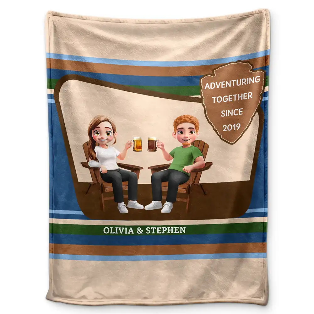 Gift For Couples,Travel,Happy - 3D Effect Travel Couple Adventure Together Since - Personalized Fleece Blanket, Sherpa Blanket