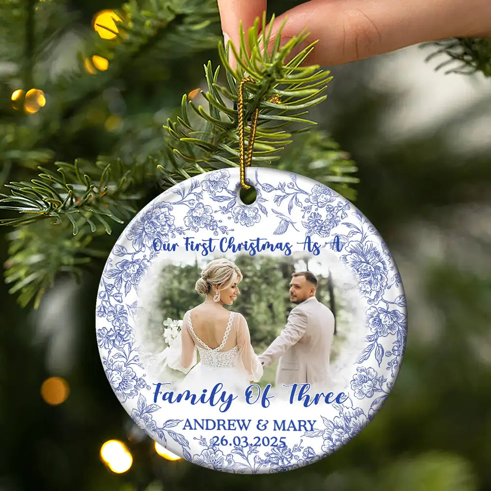 Gift For Couples,Gift For Husband,Gift For Wife,Christmas,Wedding,Love - Custom Photo Our First Christmas Married - Personalized Circle Ceramic Ornament