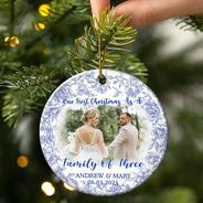 Gift For Couples,Gift For Husband,Gift For Wife,Christmas,Wedding,Love - Custom Photo Our First Christmas Married - Personalized Circle Ceramic Ornament