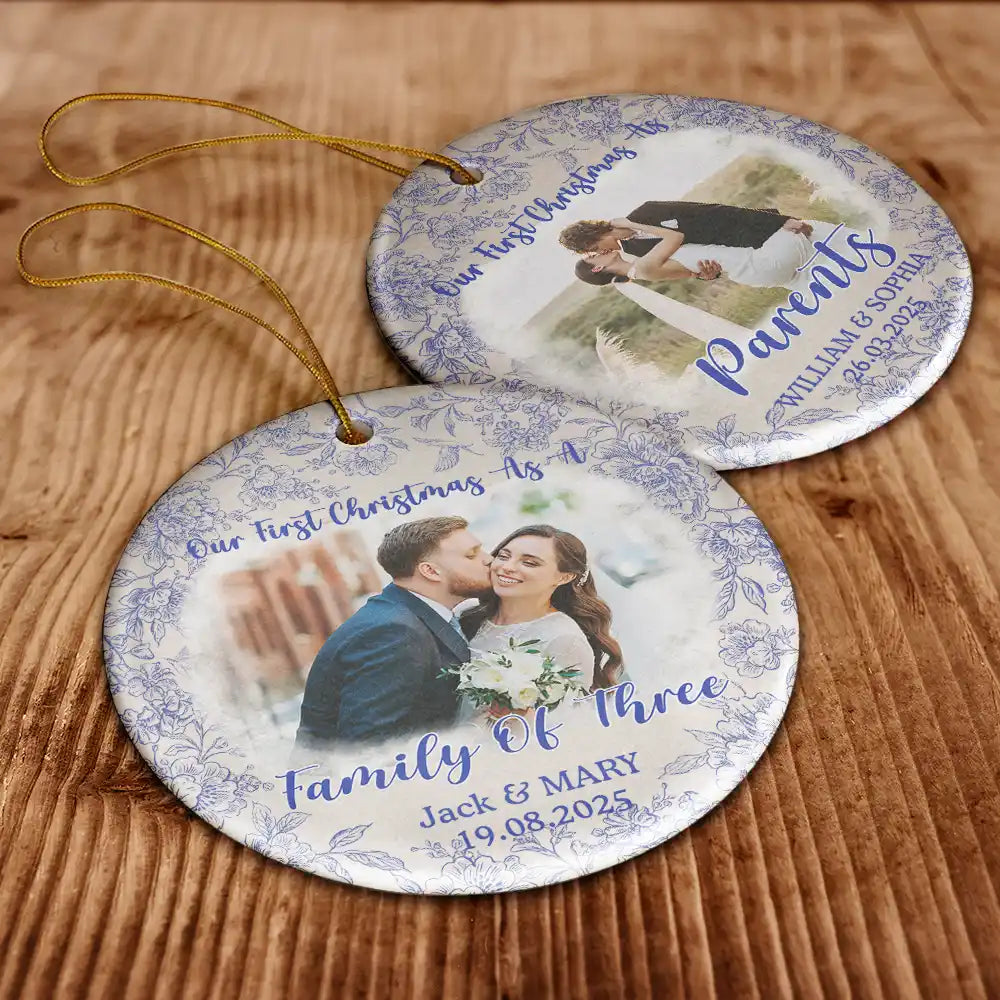 Gift For Couples,Gift For Husband,Gift For Wife,Christmas,Wedding,Love - Custom Photo Our First Christmas Married - Personalized Circle Ceramic Ornament