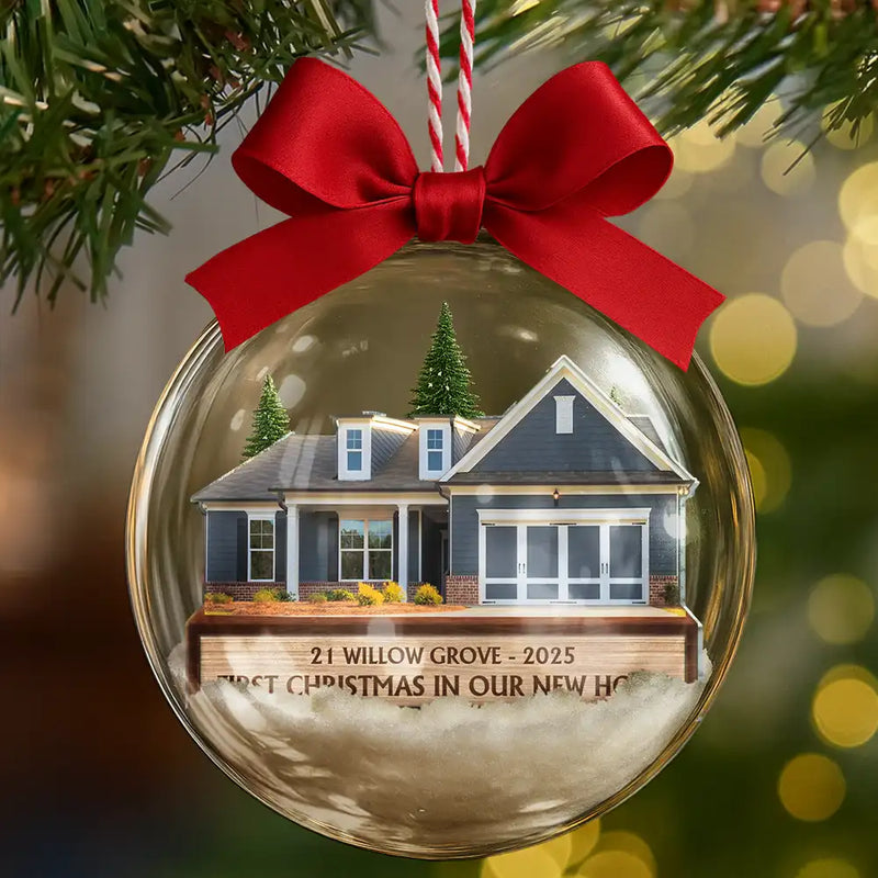 Custom Photo First Christmas In Our New Home - Personalized 3D Acrylic Ball Ornament