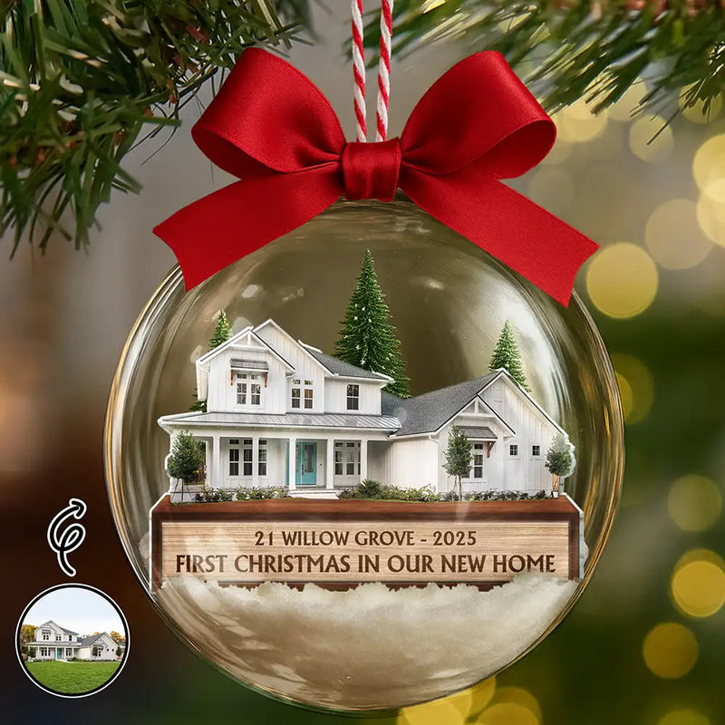 Custom Photo First Christmas In Our New Home - Personalized 3D Acrylic Ball Ornament