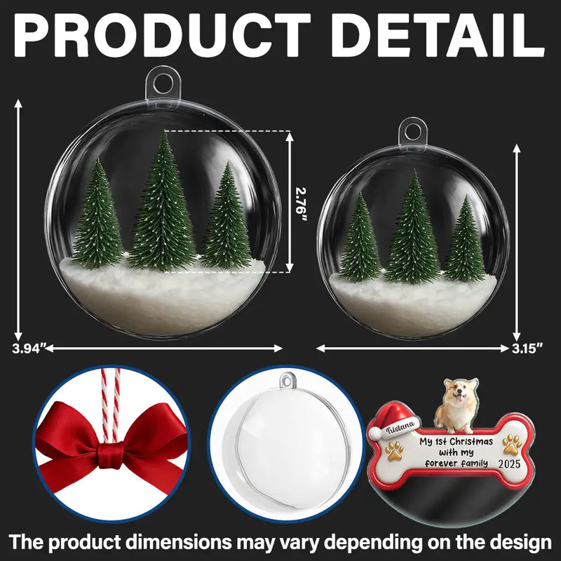 Pet Lovers,Custom Photo,Happy,Christmas - Custom Photo 1st Christmas With Forever Family - Personalized 3D Acrylic Ball Ornament
