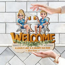 Gift For Couples,Gift For Husband,Gift For Wife,Gift For Boyfriend,Gift For Girlfriend,Happy - A Lovely Lady And A Grumpy Old Man Live Here - Personalized Custom Shaped Wood Sign