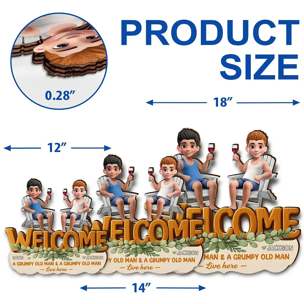 Gift For Couples,Gift For Husband,Gift For Wife,Gift For Boyfriend,Gift For Girlfriend,Happy - A Lovely Lady And A Grumpy Old Man Live Here - Personalized Custom Shaped Wood Sign