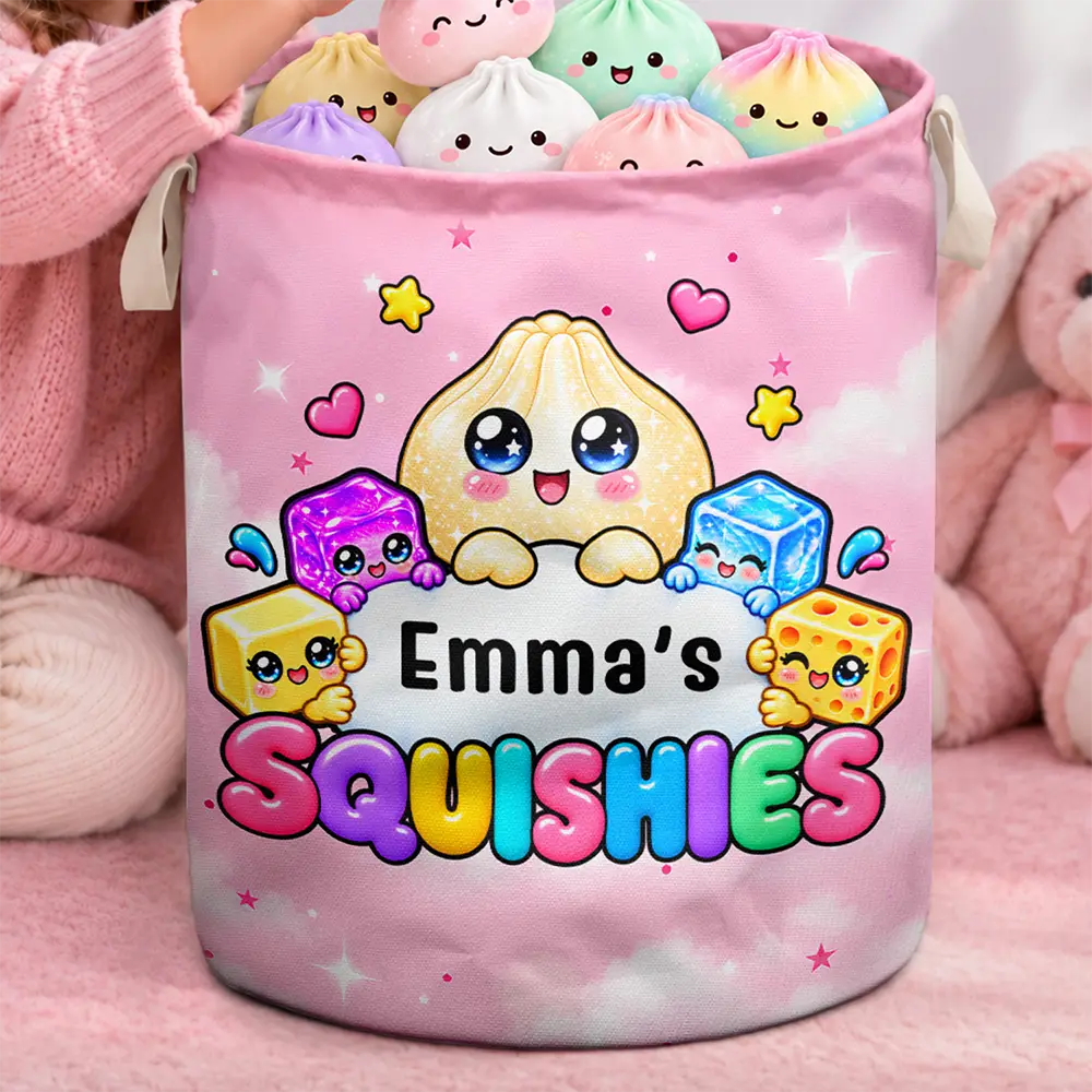 Christmas,Gift For Kids,Icon,Playful - Gift For Kids Squishy Lovers - Personalized Name Squishy Collection Storage Basket