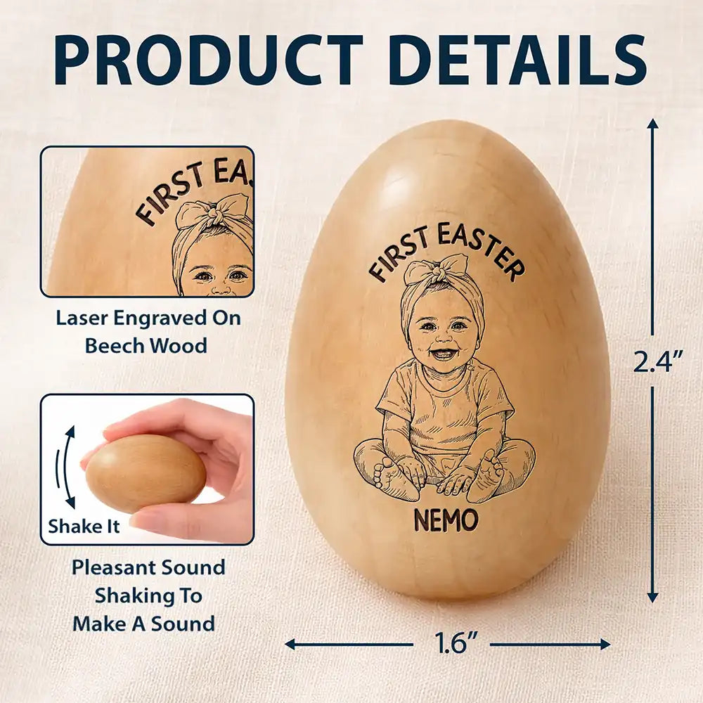 Grandpa,Grandkids,Gift For Kids,Grandma,Gift For Grandkids,Parents,Dad,Children,Mom - Children,Easter - Custom Photo Pencil Sketch Happy Kids Easter - Personalized Musical Wooden Easter Egg Shaker