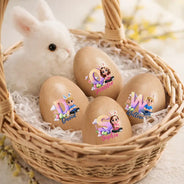 Easter,Non-Eng,Gift For Kids,Gift For Grandkids,Grandma,Grandkids,Grandpa,Dad,Children,Children,Happy - Kid Baby Sitting With Easter Alphabet Letters - Personalized Musical Wooden Easter Egg Shaker