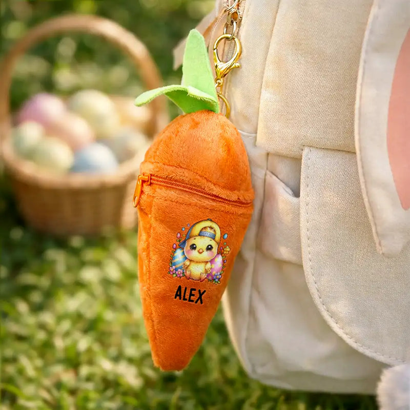 Easter,Happy,Gift For Kids,Dad - Children,Mom - Children,Grandpa - Grandkids,Grandma - Grandkids,Gift For Grandkids - Watercolor Easter Bunny With Name - Personalized Plush Reversible Carrot Bunny Keychain