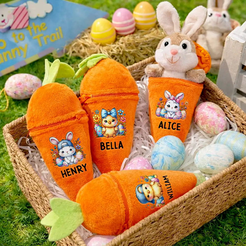 Easter,Happy,Gift For Kids,Dad - Children,Mom - Children,Grandpa - Grandkids,Grandma - Grandkids,Gift For Grandkids - Watercolor Easter Bunny With Name - Personalized Plush Reversible Carrot Bunny Keychain