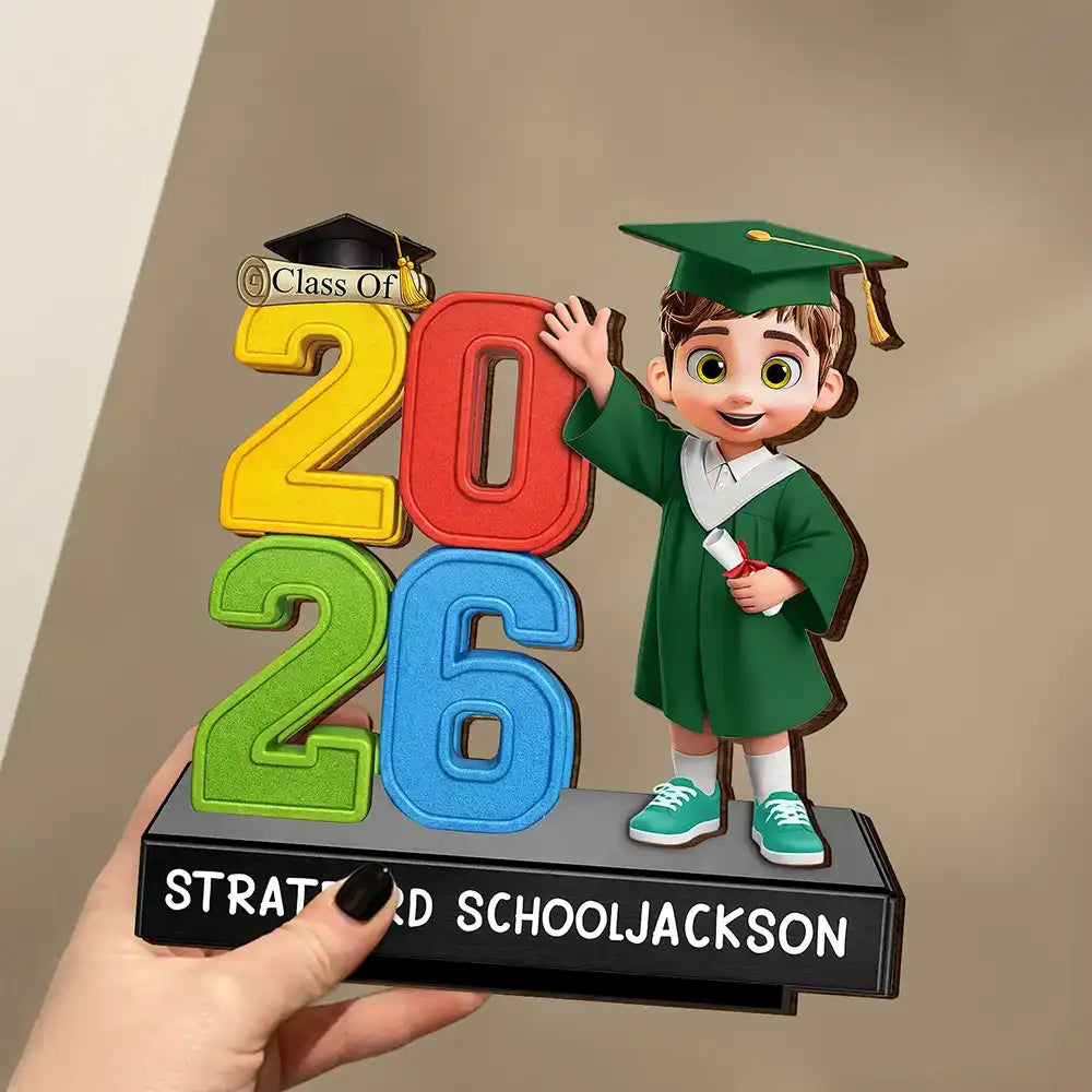 Graduation,Gift For Kids,Grandma - Grandkids,Gift For Grandkids,Dad - Children,Mom - Children,Happy - Congrats Pre-k Preschool Kindergarten Graduated - Personalized Custom Shaped Wooden Plaque