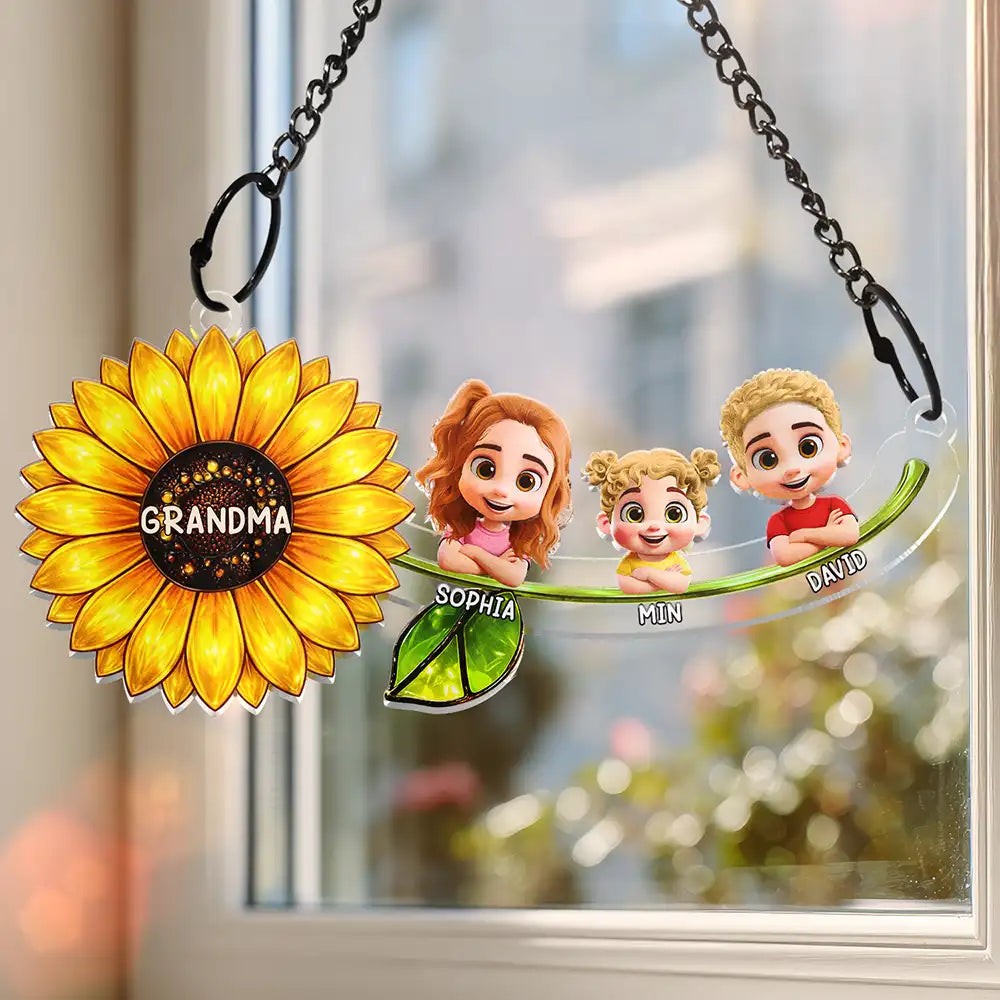 Grandma Plants The Seeds Of Love That Bloom Forever - Personalized Window Hanging Suncatcher Ornament