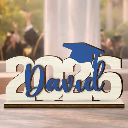 Congrats Graduation Colorful Name - Personalized Custom Shaped Wooden Plaque