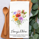 Gift For Wife, Gift For Mother, Gift For Grandma, Happy - Mom Mum Grandma Kitchen Watercolor Birth Flower - Personalized Kitchen Towel