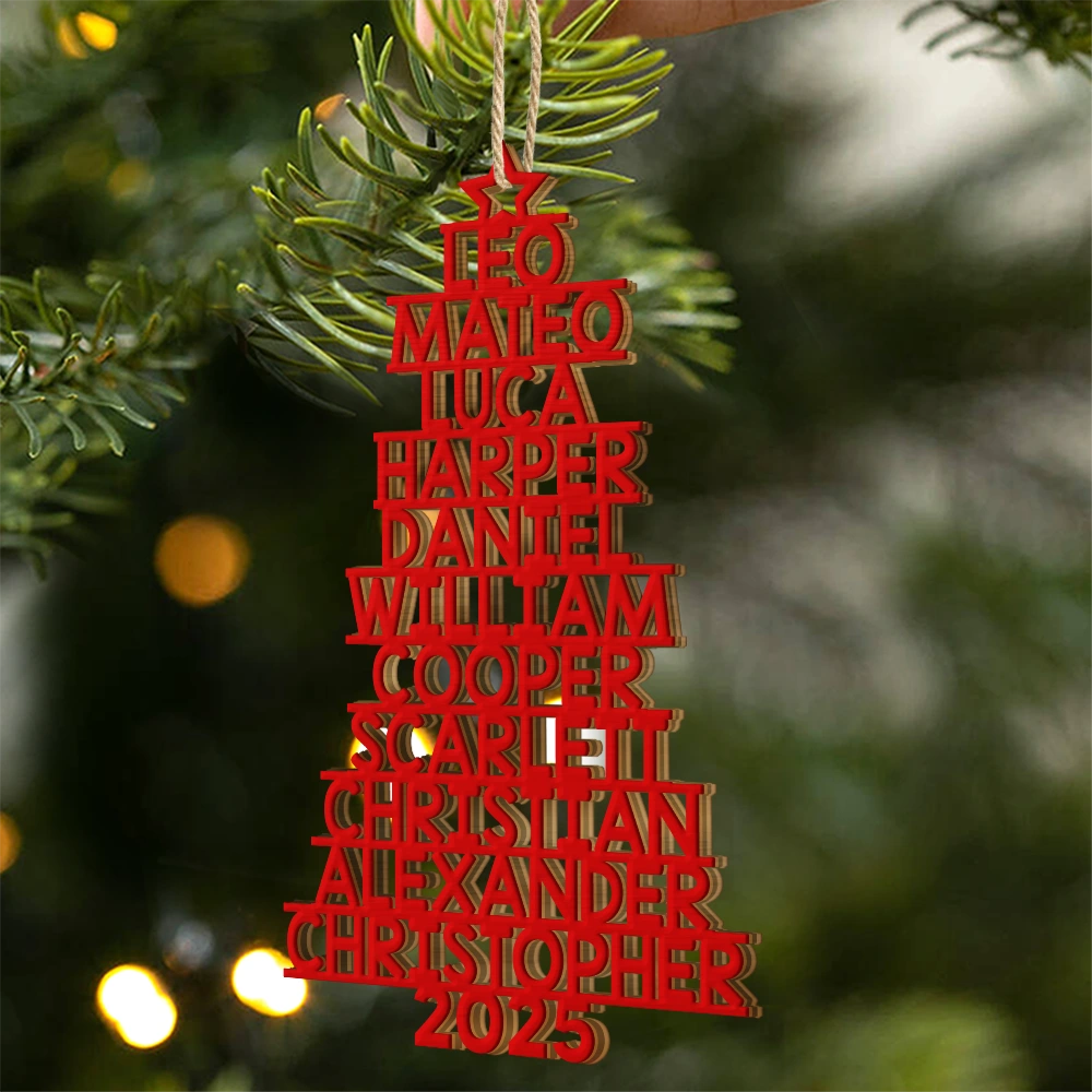 Christmas,Top Market - Christmas Tree Family Bestie Coworker Custom Name Up To 17 Names - Personalized Custom Shaped Wooden Ornament