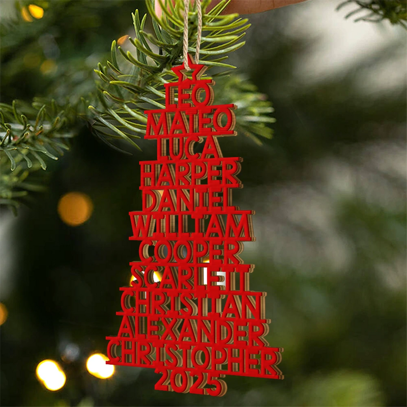 Christmas,Top Market - Christmas Tree Family Bestie Coworker Custom Name Up To 17 Names - Personalized Custom Shaped Wooden Ornament