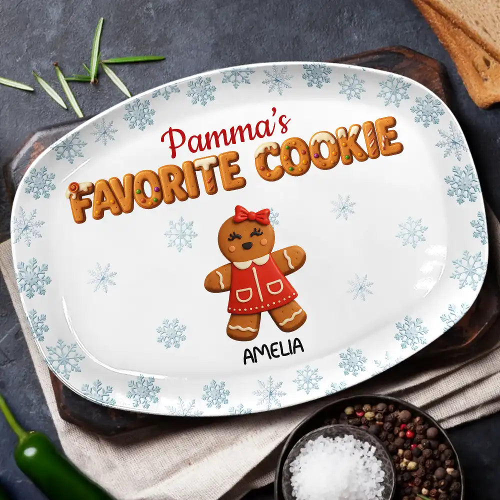 Happy,Gift For Grandma,Grandma's Hobby,Gift For Mother - Grandma's Favorite Cookies 3D Effect - Personalized Plate