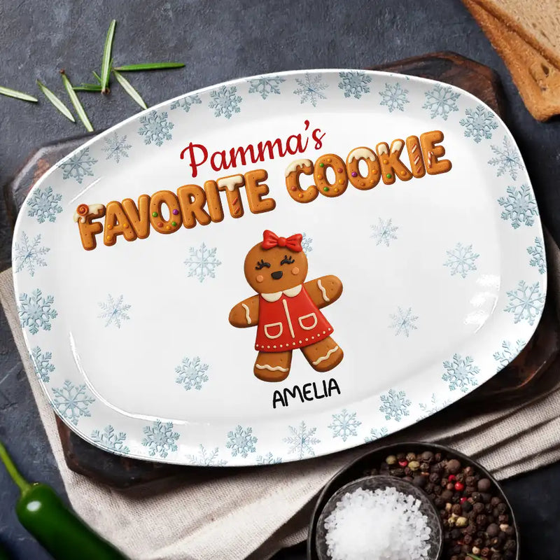 Happy,Gift For Grandma,Grandma's Hobby,Gift For Mother - Grandma's Favorite Cookies 3D Effect - Personalized Plate