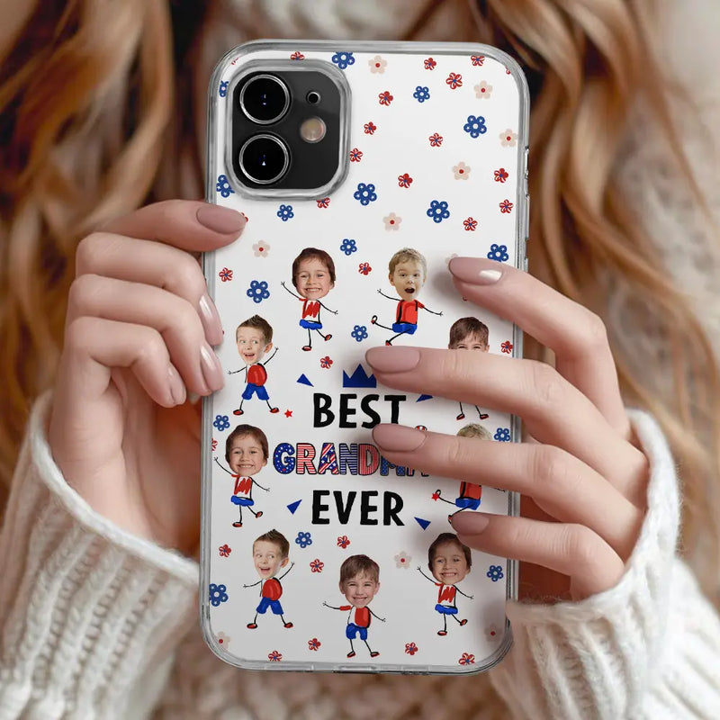 Gift For Mother,Gift For Grandma,Happy,Gift For Father,Gift For Grandpa,Independence Day,Photo,Icon,Humorous - Custom Photo Stars & Stripes Best Dad Mom Grandpa Grandma Ever - Personalized Clear Phone Case