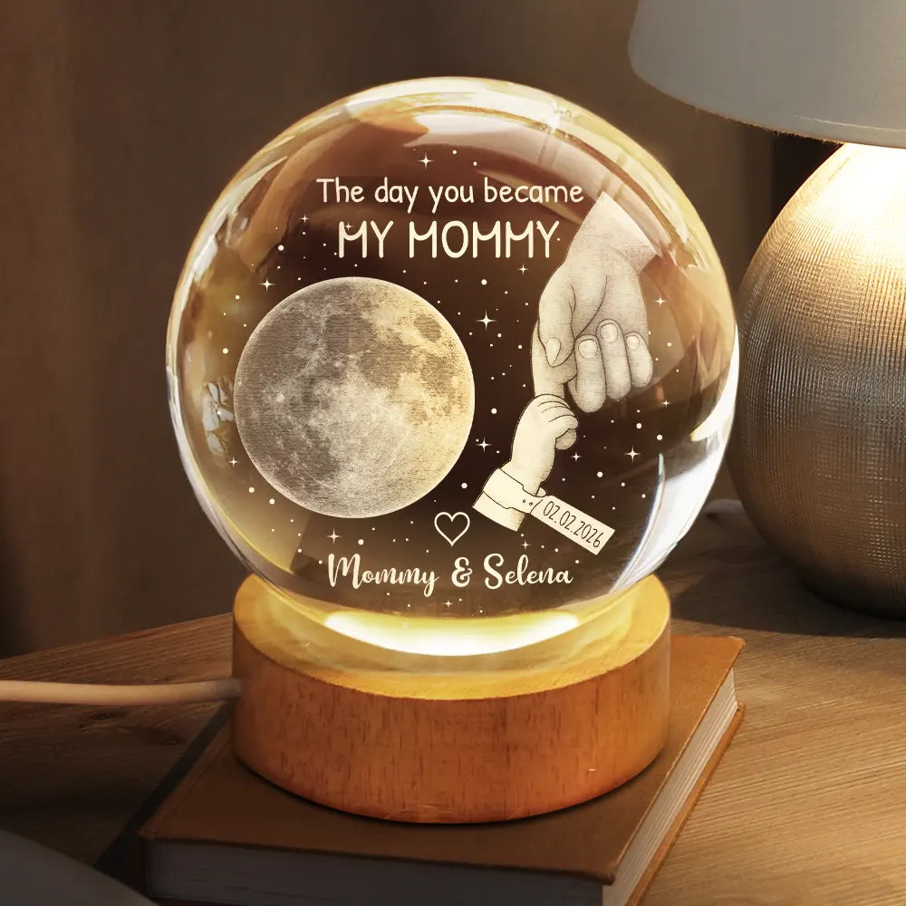 Gift For Father,New Dad,New Mom,New baby,Happy - Moon Phase Our First Father's Day The Day You Became My Dad Mom - Personalized Crystal Globe Lamp
