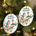 Gift For Couples,Gift For Husband,Gift For Wife,Gift For Boyfriend,Gift For Girlfriend,Dog Lovers,Pet Lovers,Dog Mom,Dog Couple,Pet Mom,Pet Couple,Pet Dad,Dog Dad - Winter You, Me And The Dog - Personalized Circle Ceramic Ornament