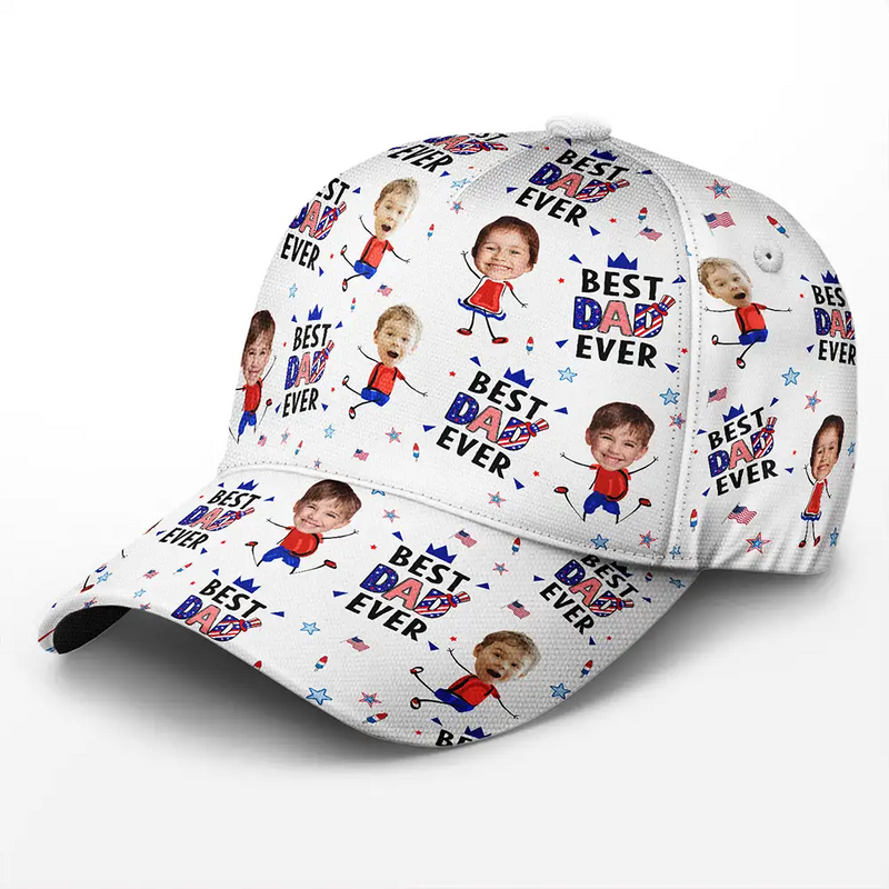 Gift For Mother,Gift For Grandma,Happy,Summer,Gift For Father,Gift For Grandpa,Independence Day,Photo,Icon,Humorous - Custom Photo Stars & Stripes Best Dad Mom Grandpa Grandma Ever - Personalized Classic Cap