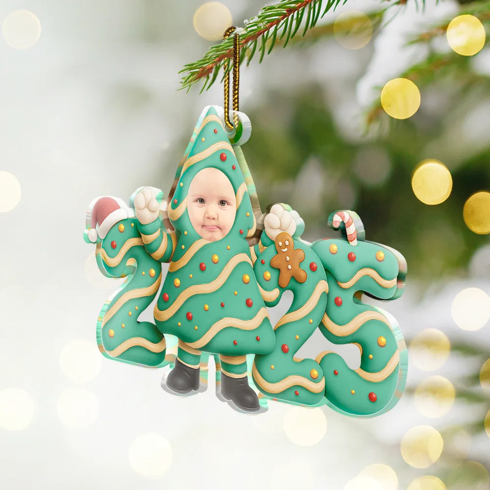 New baby,New Mom,New Dad,Funny,Parents,Gift For Kids,Gift For Grandkids - Custom Photo Christmas Tree Cake Funny Baby - Personalized Custom Shaped Acrylic Ornament