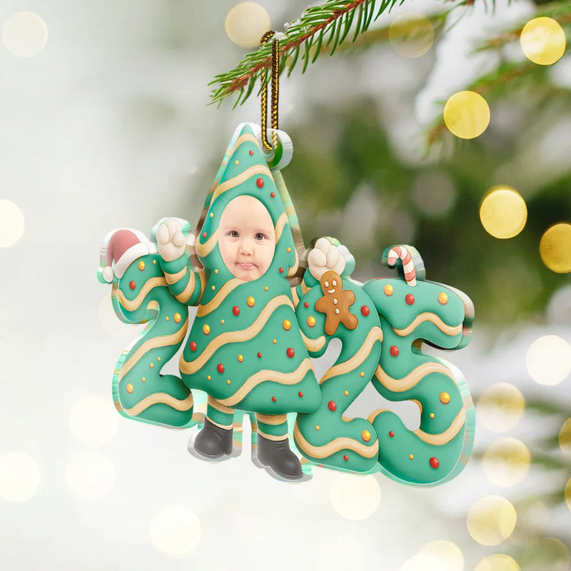 New baby,New Mom,New Dad,Funny,Parents,Gift For Kids,Gift For Grandkids - Custom Photo Christmas Tree Cake Funny Baby - Personalized Custom Shaped Acrylic Ornament