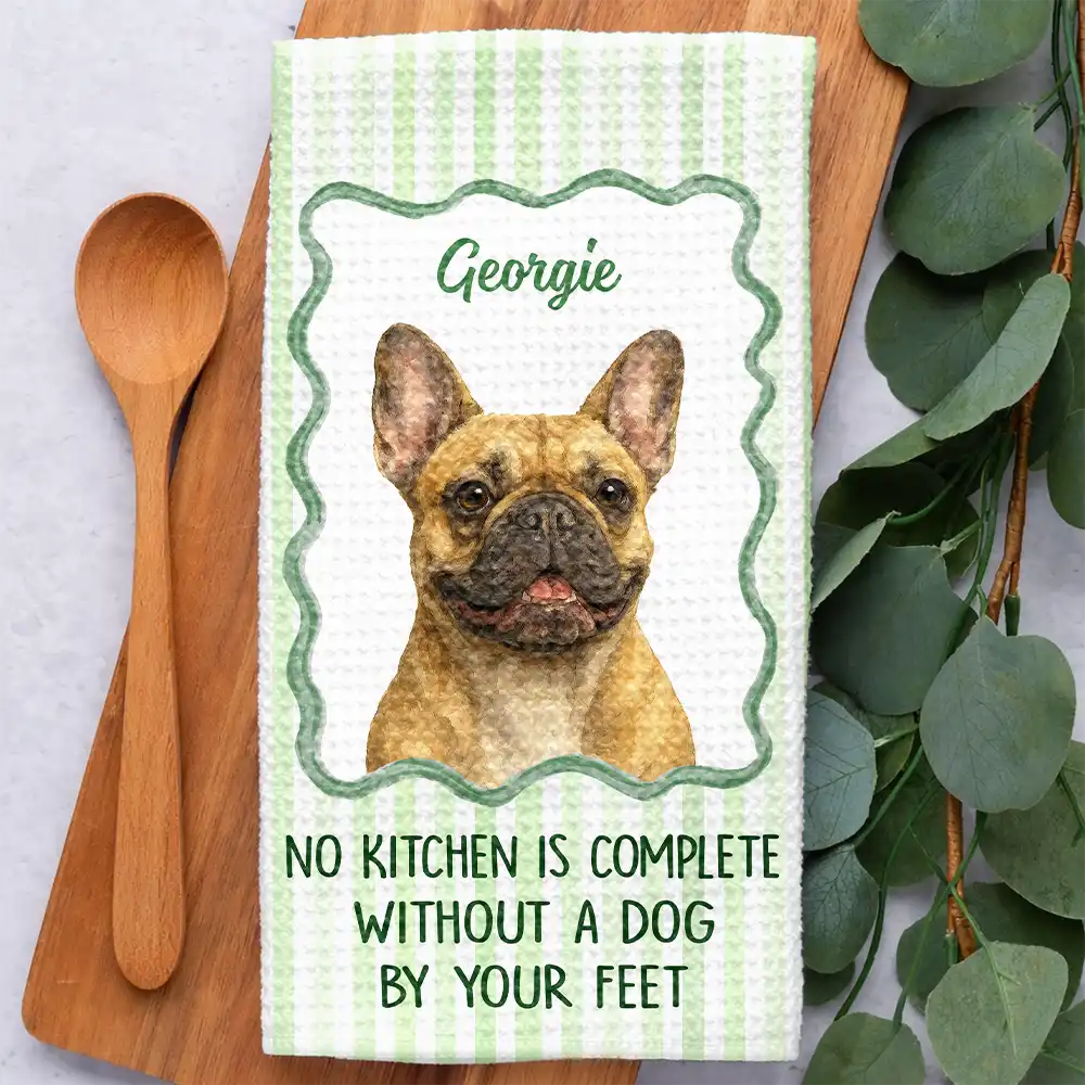 Happy, Dog Lovers, Pet Lovers, Cat Lovers - Custom Photo Realistic Watercolor Art No Kitchen Is Complete Without A Dog Cat By Your Feet - Personalized Kitchen Towel