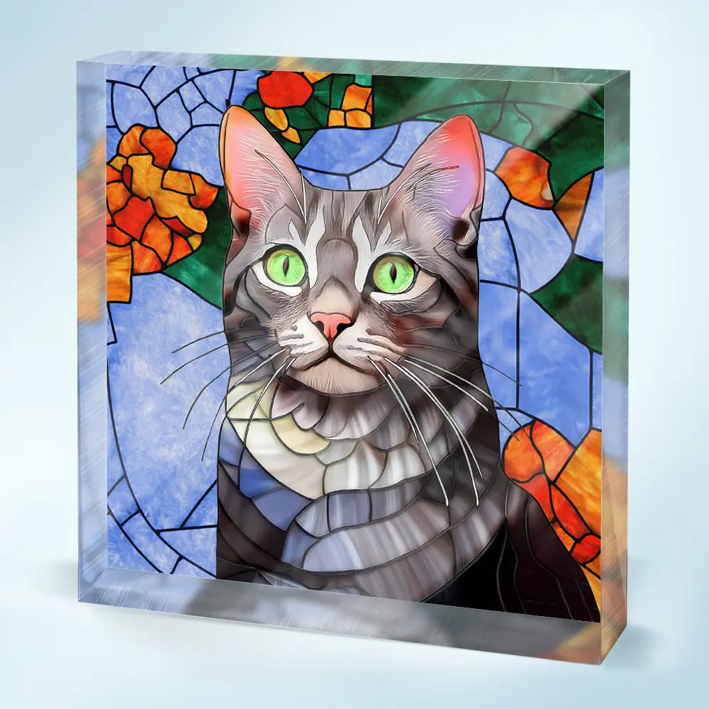 Photo - Stained Glass,Gift For Wife,Gift For Mother,Gift For Grandma,Gift For Grandparents,Family,Love,Non-Eng - Custom Photo Stained Glass Portrait Mom Grandma Parents Family - Personalized Square Shaped Acrylic Plaque