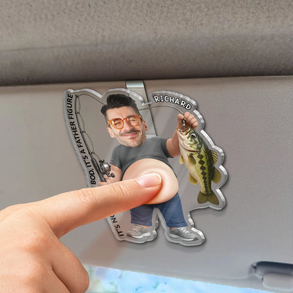 Humorous,Gift For Men,Fishing,Custom Photo,Gift For Yourself,Summer,Cut-Face Photo - Custom Photo Reel Cool Dad Bod - Personalized Squishy Acrylic Car Visor Clip