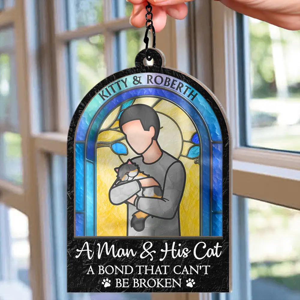 Dog Lovers,Dog Mom,Dog Dad,Pet Lovers,Happy,Cat Lovers,Cat Mom,Cat Dad - A Girl And Her Dog A Bond That Can't Be Broken Woman Man Hug Pet - Personalized Window Hanging Suncatcher Ornament