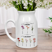 Gift For Grandma, Gift For Mother - First Mom Now Grandma Birth Flowers - Personalized Ceramic Flower Vase