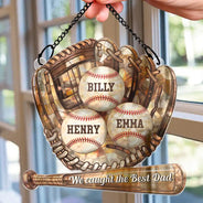 Baseball,Sport Mom,Gift For Mother,Happy - Baseball Icon We Caught The Best Mom - Personalized Window Hanging Suncatcher Ornament