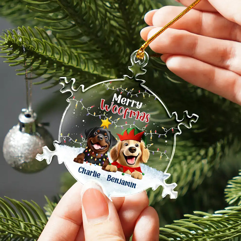 Dog Lovers,Christmas,Funny - Feliz Navidog - Personalized Snowflakes Shaped Glass Ornament