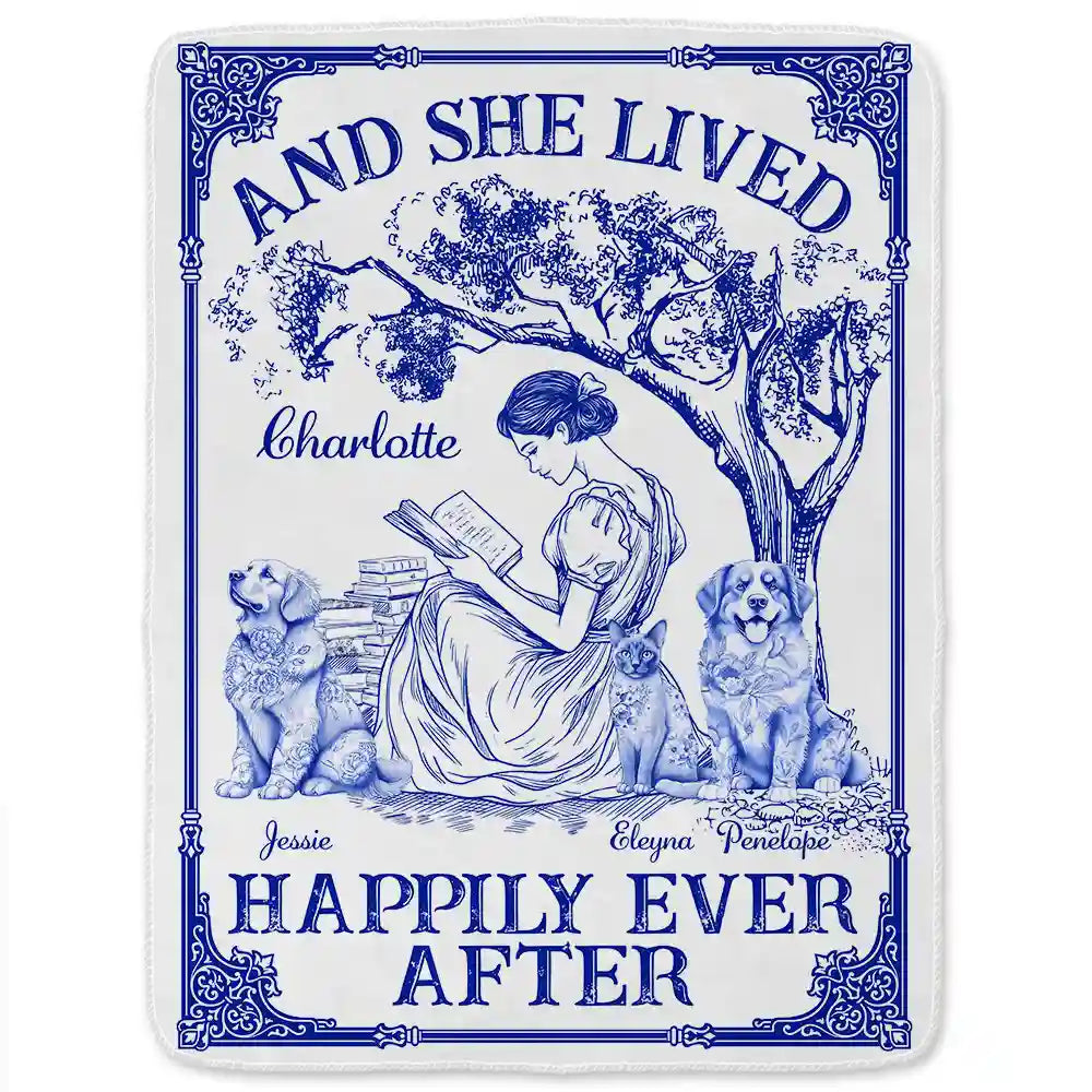 Reading,Dog Lovers,Dog Mom,Cat Lovers,Cat Mom,Gift For Yourself - Once Upon A Time There Was A Girl Loved Books & Dogs Cats - Personalized Fleece Blanket, Sherpa Blanket