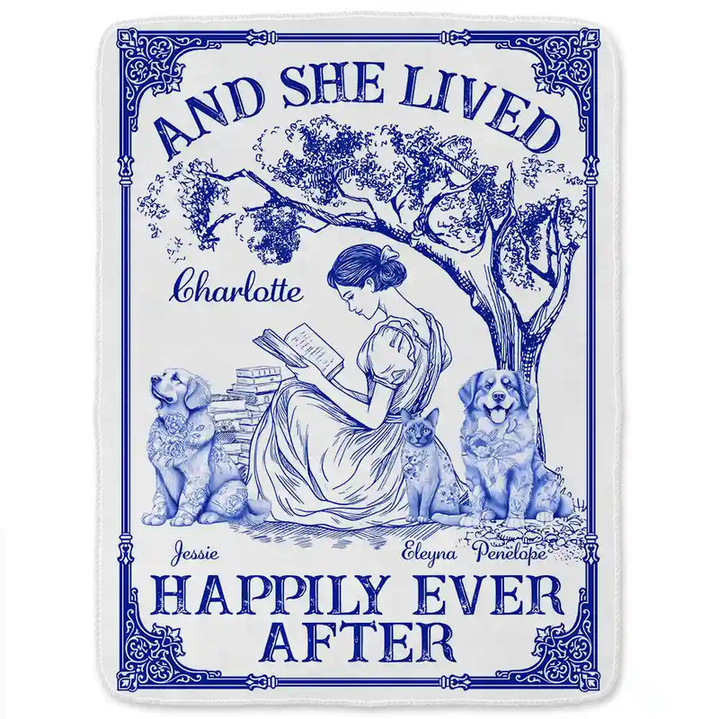 Reading,Dog Lovers,Dog Mom,Cat Lovers,Cat Mom,Gift For Yourself - Once Upon A Time There Was A Girl Loved Books & Dogs Cats - Personalized Fleece Blanket, Sherpa Blanket