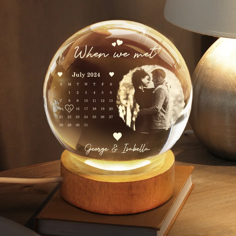Custom Photo,Gift For Couples,Gift For Husband,Gift For Wife,Gift For Boyfriend,Gift For Girlfriend,Happy,Non-Eng,Photo,Calendar - Custom Photo Calendar The Day Our Journey Began - Personalized Crystal Globe Lamp