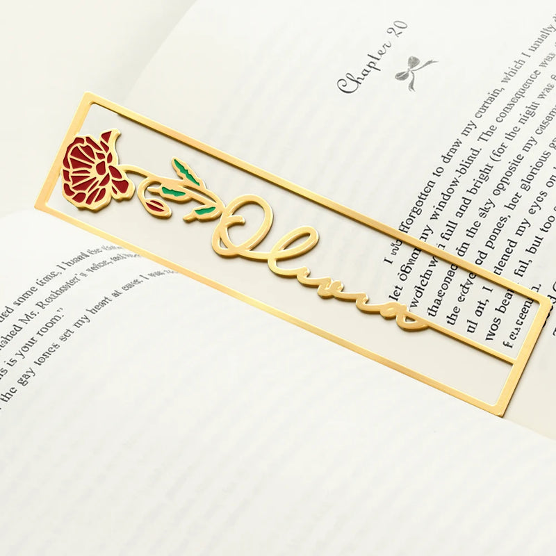Reading, Gift For Yourself, Gift For Women, Happy - Birth Month Flower Bookish Keepsake - Personalized Metal Bookmark