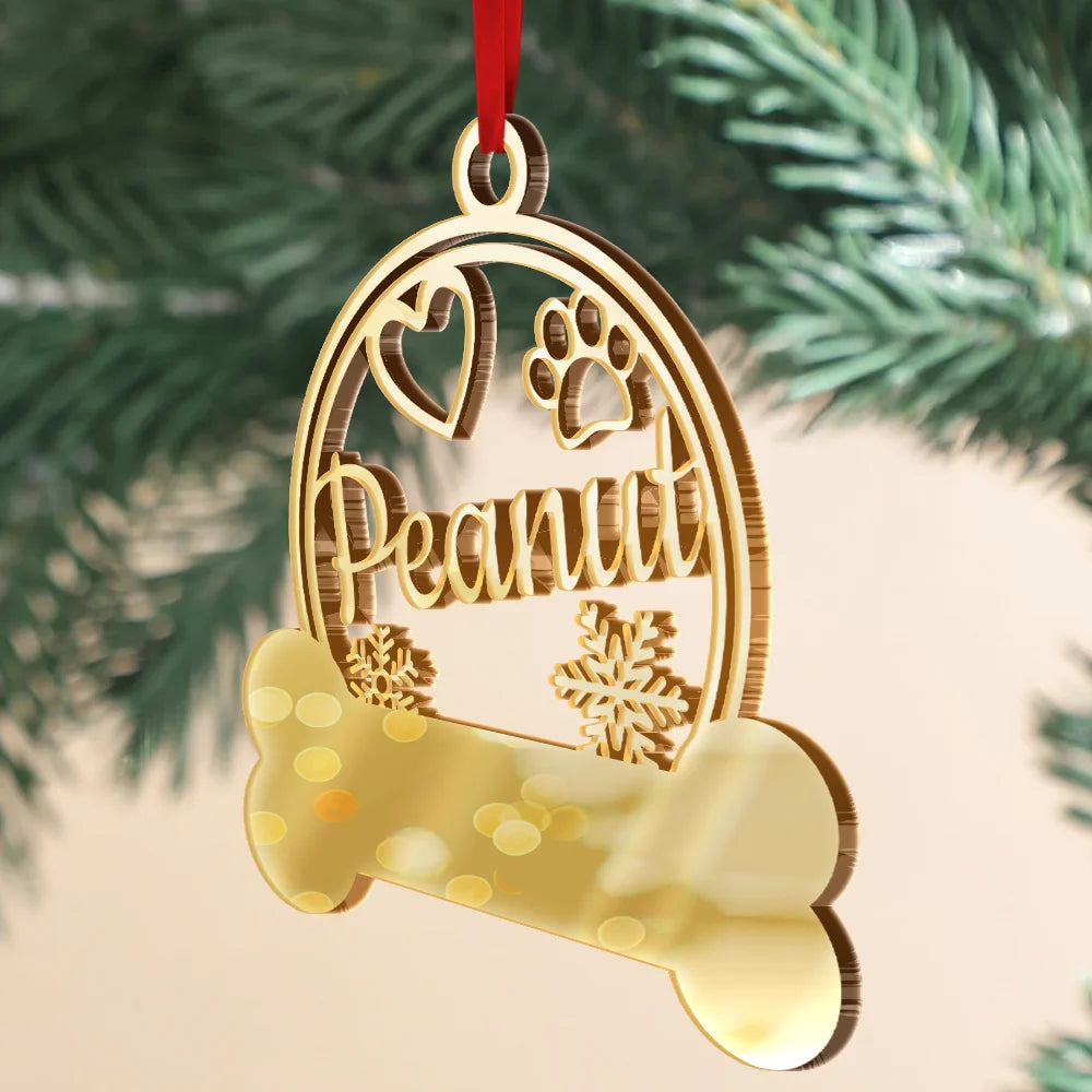 Happy,Christmas,Pet Lovers,Dog Lovers,Cat Lovers - Christmas Pet Paw Sign With Names - Personalized DIY Mirror Acrylic Ornament