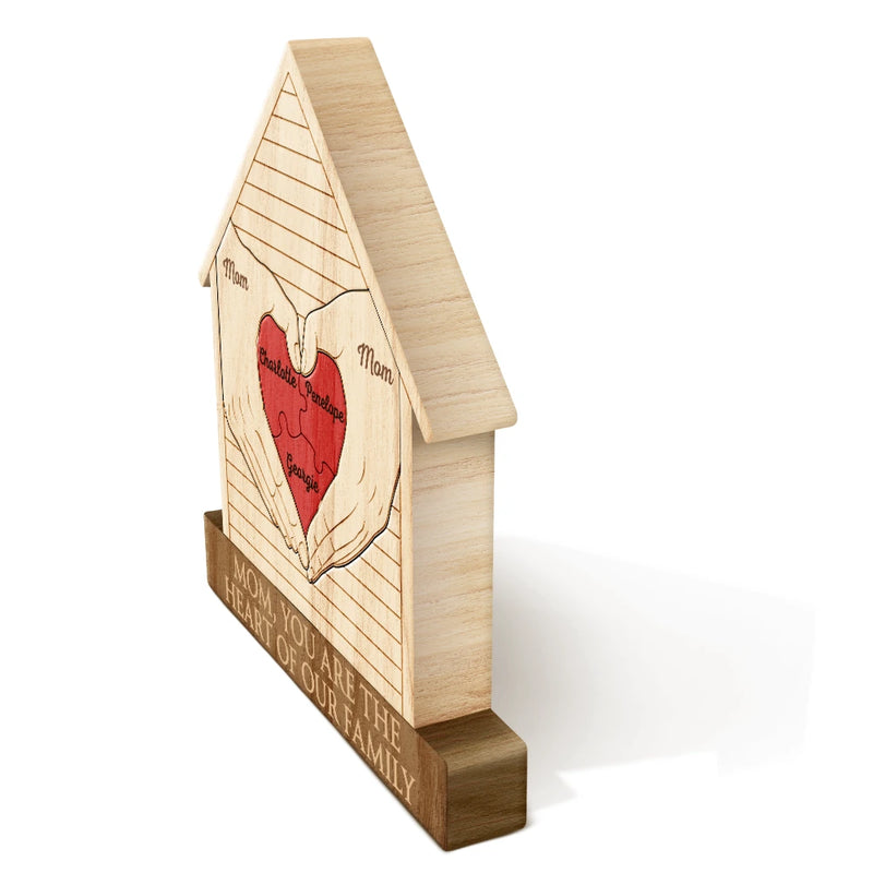 Gift For Mother,Love,Gift For Grandma - Mom You Are The Heart Of Our Family - Personalized Custom Shaped Wooden Puzzle