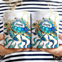 Gift For Grandma,Grandma - Grandkids,Gift For Mother,Beach,Happy - Turtle Stained Glass Mom Grandma - Personalised White Edge-to-Edge Mug