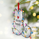 Cat Lovers, Cat Mom, Cat Dad, Happy, Christmas - Cat Shape Christmas Light Custom Name - Personalized Custom Shaped Mirror Ornament