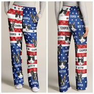 Independence Day,Dog Lovers,Pet Lovers,Cat Lovers,Photo,Proud - Custom Photo Funny Pet Face Pattern Dog Cat US Flag - Personalized Pajama Pants